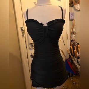 Shore Shapes swimwear 1950’s reproduction Black Ruffled Swimsuit